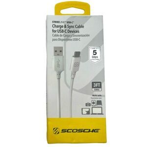 Scosche 5Gbps Power Cable USB to USB-C *3' cord* NWOT
